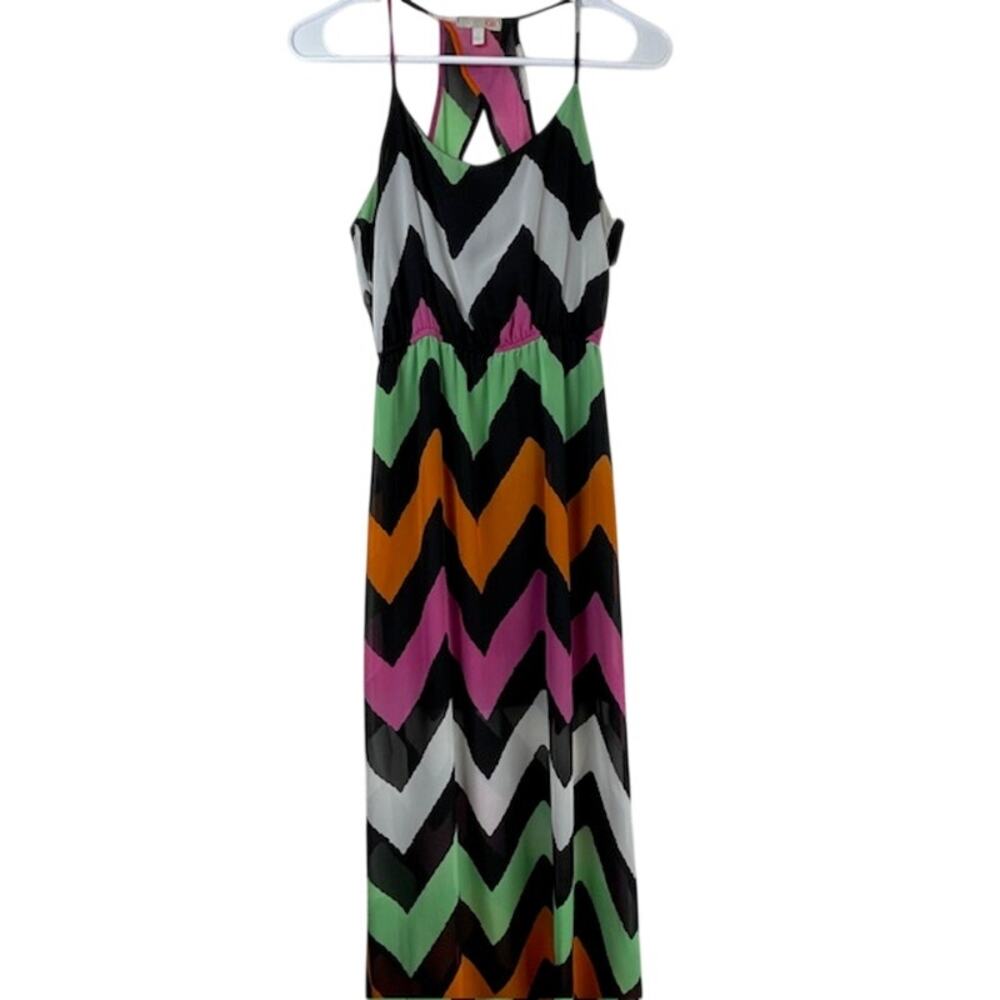 Gianni Bini-Cream Chevron Maxi Halter Dress, Lightweight and Feminine